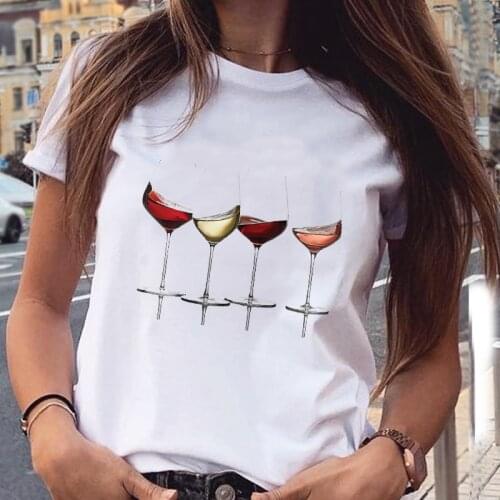 Women Graphic Wine Ladies Funny Cartoon 90s Clothing Summer Spring Casual Fashion Print Female Clothes Tops Tees Tshirt T-Shirt