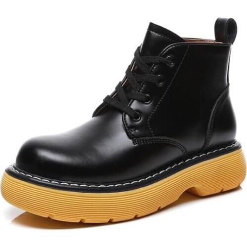 Punk Women Ankle Boots 100% Genuine Leather Women Platform Motorcycle Boots Lace Up Non-Slip Martin Boots Women Designer Shoes