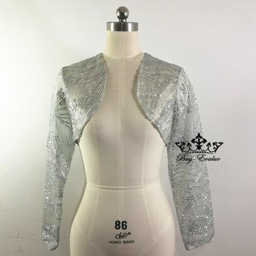 2018 hot style Full sleeves free shipping silver sequiens Bolero Women Feminino Wedding Accessories Wedding Jacket Acessorios