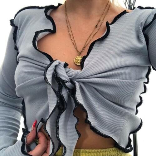 Women Sexy Long Sleeve Lace-up Top Women Ladies Fashion Crop Tops for Party Daily Wear