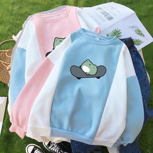 2021 Womens Fashion New Stitching Sweatshirt Cute Plus Velvet Long Sleeve O-neck Sweatshirt Top Comfy Simple Daily Sweatshirts