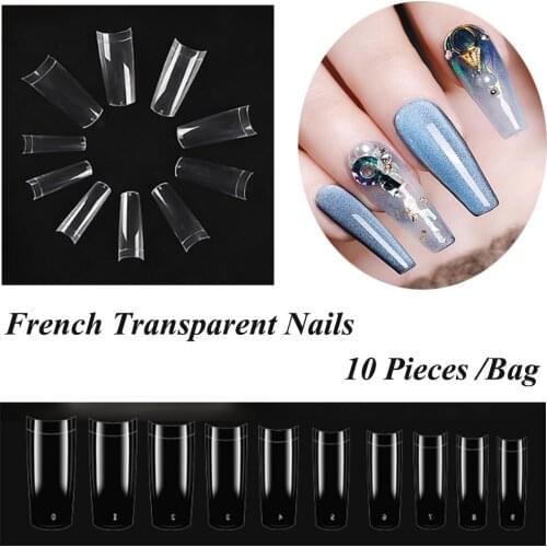 10pcs Transparent Color Long Artificial Fake Nails Acrylic Nail Capsules French Manicure False Nail