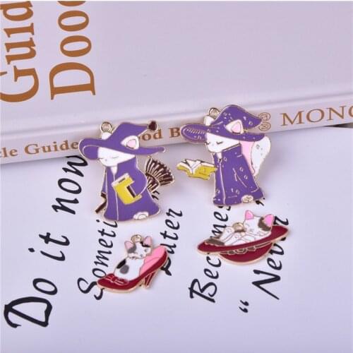 10pcs/pack Halloween Witch Sorcerer Cat Enamel Metal Charms Earring Bracelet DIY Necklace Jewelry Making