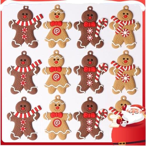 12pcs Gingerbread Man Christmas Tree Ornaments Xmas Soft PVC Living Room Decorating Tools Festival Home Decoration