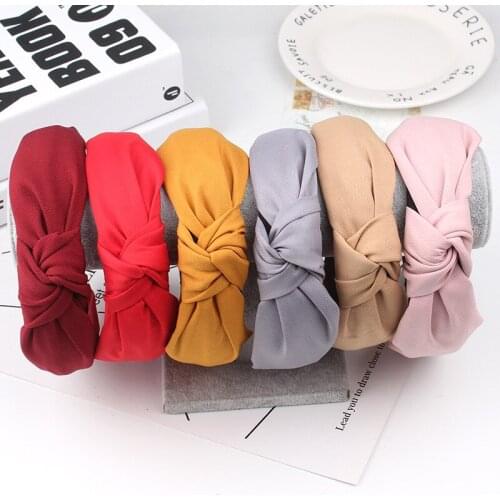 2021 Simple Cloth Headband Cross Cotton Soft Bow Knot Turban Hairband Comfortable Solid Seaside Girls Sweet Hair Accessories