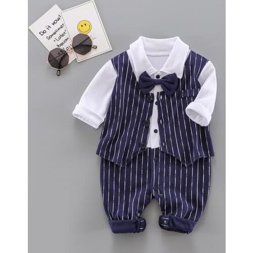 2021 Newborn Baby Gentleman Rompers For Boys Spring And Autumn Children Clothes Long Sleeve Ins Climbing Pajamas 0-24m Jumpsuit