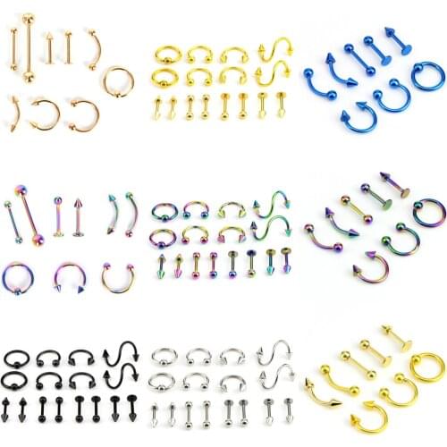 8/9/16Pcs/set Mix Bar Ball Ring Spiking Surgical Stainless Steel Ear Eyebrow Lip Nose Tongue Piercing Set Jewelry For Women Men
