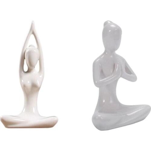 2Pcs Abstract Art Ceramic Yoga Poses Figurine Porcelain Yoga Lady Figure Statue Home Yoga Studio Decor Ornament - 1 & 2