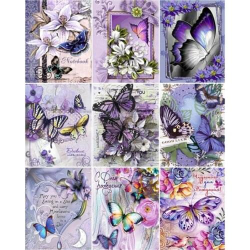 DIY Diamond Painting Purpler Flower and Butterfly Full Square Diamond Embroidery DMC Cross Stitch Hobbies and Crafts Home Decor