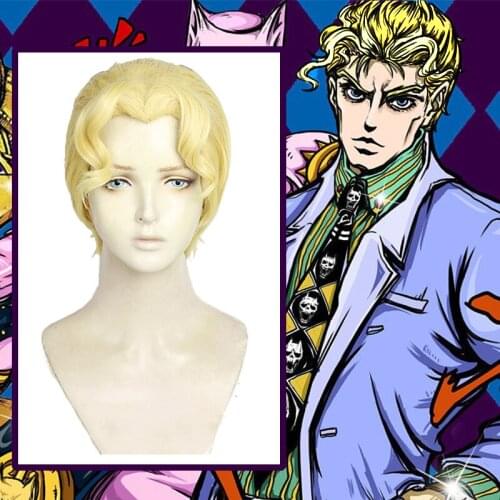 Anime Comic JoJos Bizarre Adventure Cosplay Wigs Kira Yoshikage Cosplay Wig Heat Resistant Synthetic Hairs Yellow Straight