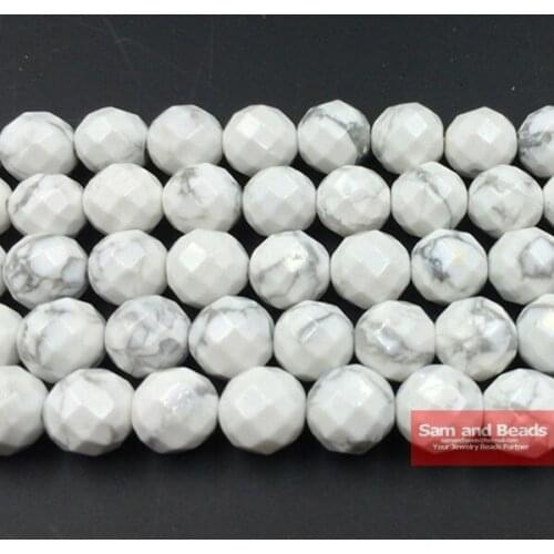 Free Shipping Faceted White Howlite Turquesa Round Beads 4 6 8 10 12 mm Pick Size For Jewelry Making-TB05
