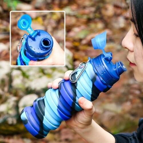 New Silicone Water Bottle Portable Foldable Cup Bottle Fruit Juice Leak-proof Outdoor Sport Travel Camping Bottle with Lid