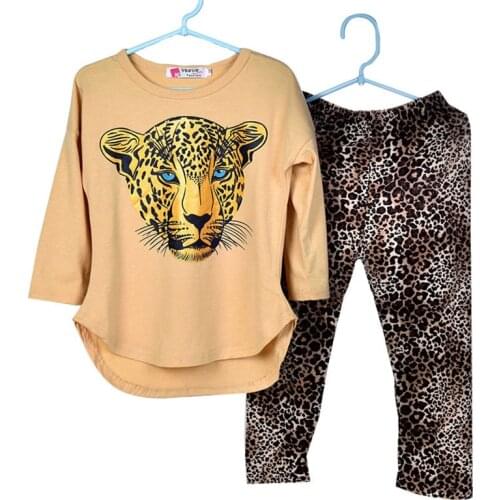 Children Clothes 2018 spring Girls Clothes T-shirt+Leopard Pants 2pcs Kids Clothes Girls Sport Suit For Girls Clothing Sets