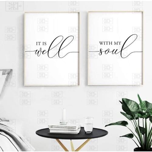 It Is Well with My Soul Romantic Quote Prints Wedding Gift Bible Verse Christian Wall Art Canvas Painting Picture Bedroom Decor