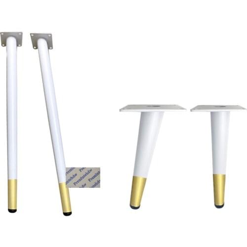 2Pcs White Lacquer Slanted Upright Steel Round Tapered Cabinet Cupboard Feet Leg With Gold Tip