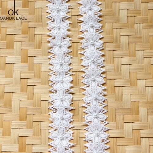 2 yards Pearl Flower Leaf Handmade Beaded Embroidered Lace Trim Ribbon Applique Wedding DIY Garment Sewing Accessories