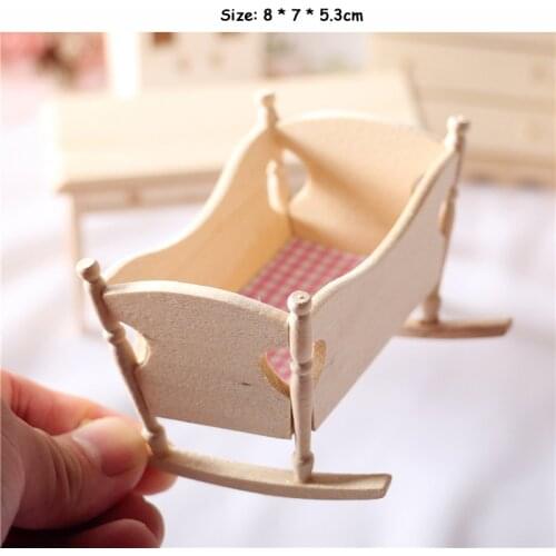 Dollhouse Doll House Mini Solid Wood Furniture Cradle Baby Bed Dining Table Cupboard Small Doll House Toy DIY Dollhouse Kit
