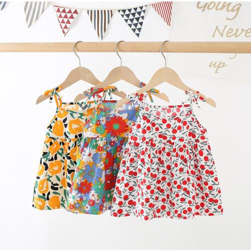 Girls Shoulder-straps Dresses Floral Print Summer Princess Ruffled Beach Bohemia Dresses Children Party Cute Clothes 2 4 5 6 7 Y