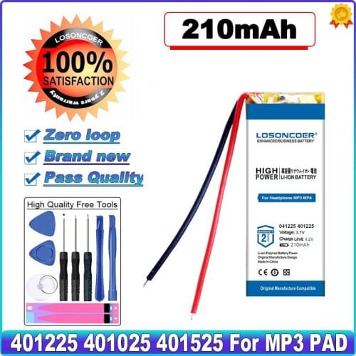 LOSONCOER High Capacity Battery 3.7V 210mAh 401225 401025 401525 Lithium Polymer LiPo Rechargeable Battery li ion For Mp3 PAD