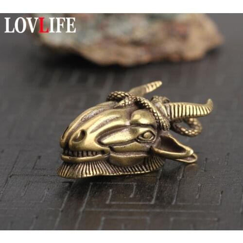 Copper Snake Sheep Head Keychians Pendants Vintage Brass Animal Keyrings Bag Hang Car Key Holder Auspicious Key Ornaments Gifts