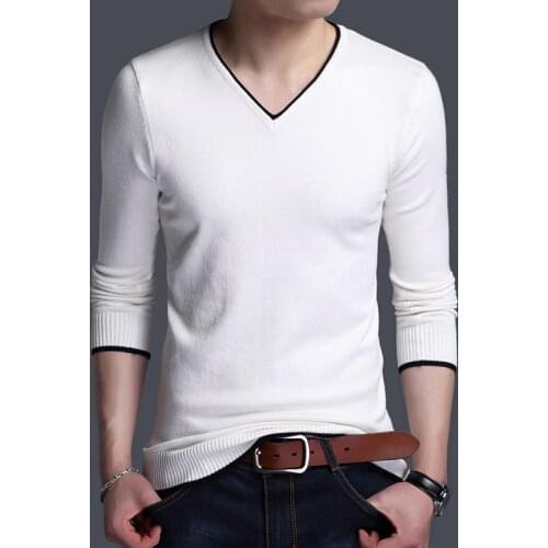 Men Sweater Fashion V Neck Knitted Pullovers Slim Fit Spring Autumn Korean Mens Clothes Daily White Black Sweater Men Pullovers