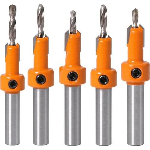 5Pcs Carbide Tip 8mm Shank HSS Woodworking Countersink Router Bit Set Screw Extractor Remon Demolition for Wood Milling Cutter