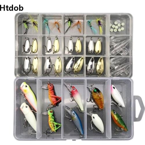 Htdob Fishing Lures Set Mixed Minnow Popper Fish Lure Box 10/20/30/40pcs Spinner Spoon Cebo Hook Isca Artificial Bait Kit Pesca
