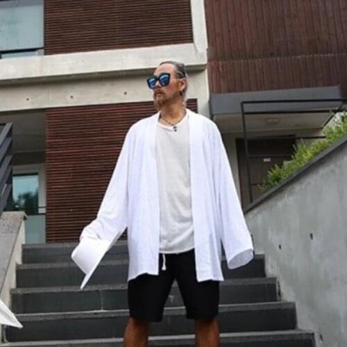 Spring and summer new mid-long hooded thin loose t-shirt Korean fashion hip-hop jacket men large size