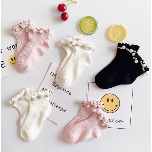 New Princess Girls Socks Toddler Baby Pearl Design Ankle Socks Children Floor Sock Infant Newborn Kid Baby Toddler 1 3 5 7 Y