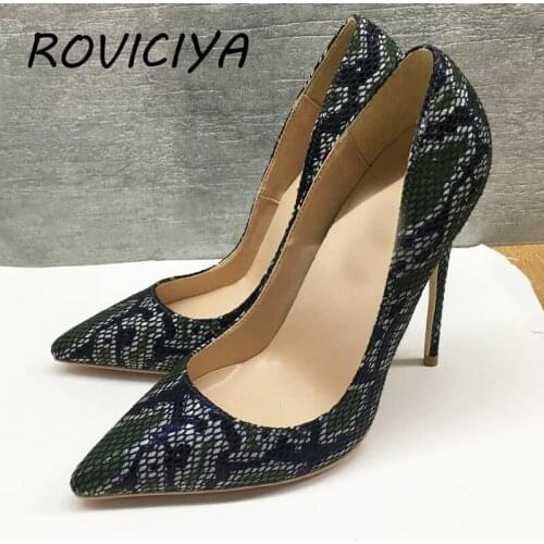 New lady high heels snake pattern surface shoes patent exclusive brand PU leather Ms. 10cm 12cm high female model YG035 ROVICIYA
