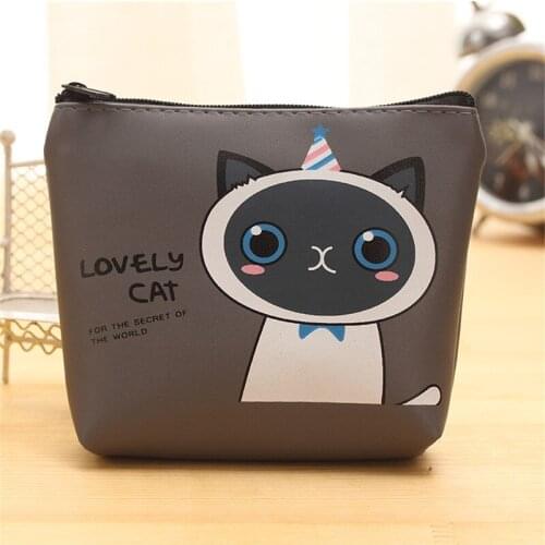New Portable Cute Cartoon Coin Bag PU Leather Purse Small Cat Wallet Clutch Key Holder With Zipper Purses Fashion