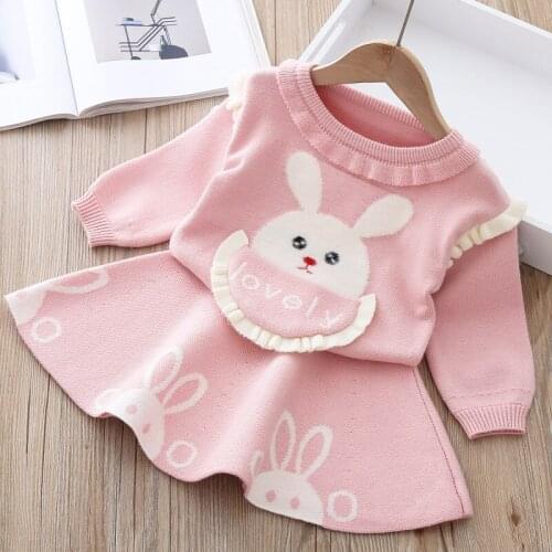 Baby girl clothes autumn and winter sweater dress two-piece girl cartoon cute rabbit sweater girl warm knitted sweater suit