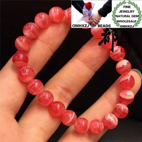 OMHXZJ Wholesale ZB394 8-8.8mm European Fashion Birthday Party Wedding Gift Natural Stone Fine Rhodochrosite Round Bead Bracelet