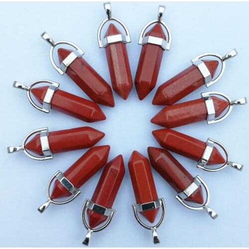 Wholesale 50pcs Natural rainbow Stone Pendants Hexagonal alloy pillar Pendants & necklaces for making Jewelry