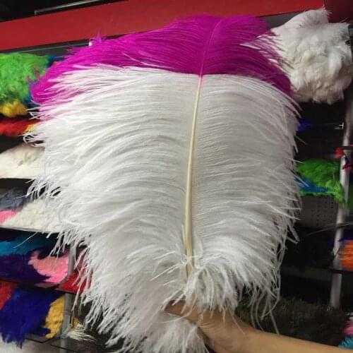 Wholesale 50 pcs White and Rose "Thick Stem" Male Ostrich Feathers 24-26inch/60-65cm DIY Jewelry Craft Making Decoration