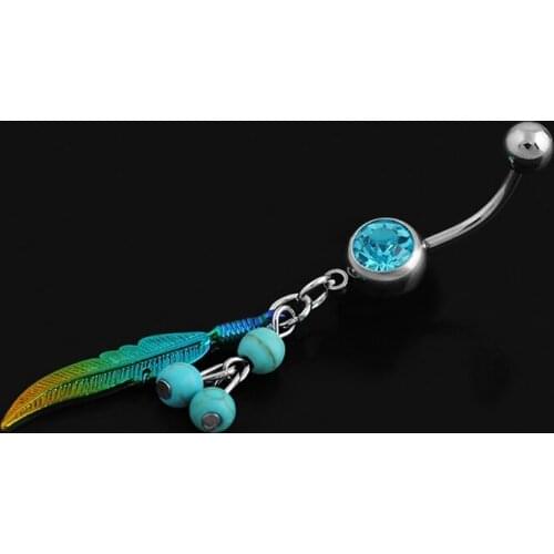 1pc Blue/green Green Leaf Navel Piercing Nombril, Ball Belly Button Rings Sexy Belly Piercing Ombligo Navel Piercings