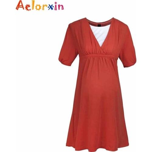 Maternity Dresses V-neck Short Sleeve Sexy Elasticity A-Line Dresses Maternity Clothes 2016 New Arrival Pregnancy Clothes
