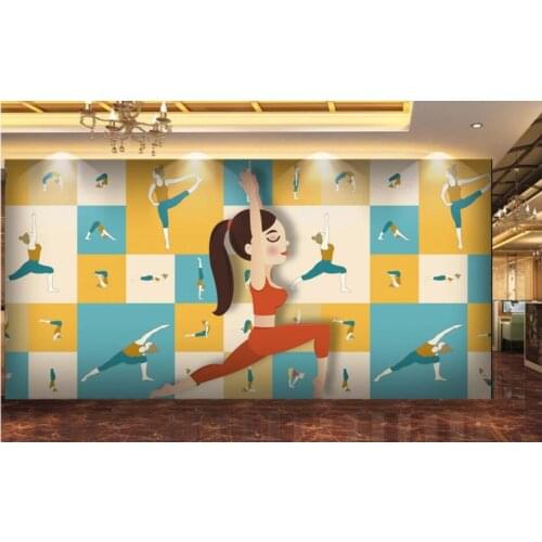 Custom photo 3d wallpaper Cartoon hand drawn gym yoga studio living room home decor 3d wall murals wallpaper for wall 3 d