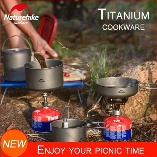Naturehike Titanium Cookware Frying Pan Pot Mug Bowl UltraLight Outdoor Backpacking Camping Picnic Utensil 800ml 1250ml 1300ml