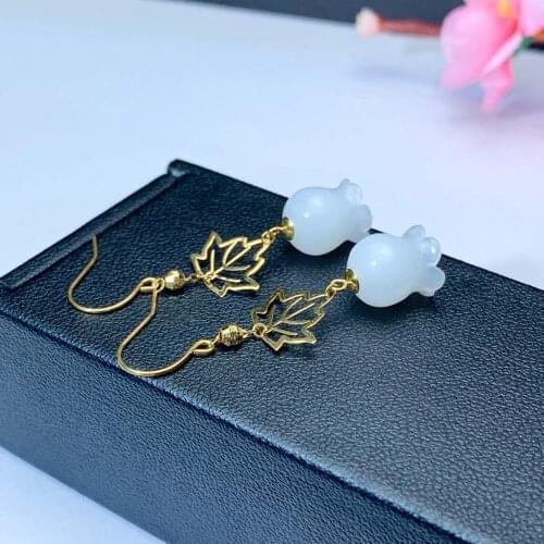 SHILOVEM 18k yellow gold real Natural white Jasper drop earring classic fine Jewelry women wedding gift 8*10mm myme0810658hby