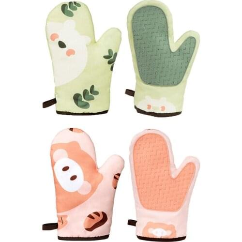 Silicone Oven Mitts Thickened Practical Cartoon Silicone Slip Pot Holders Saving Space Heat Resistant Cooking Gift Home