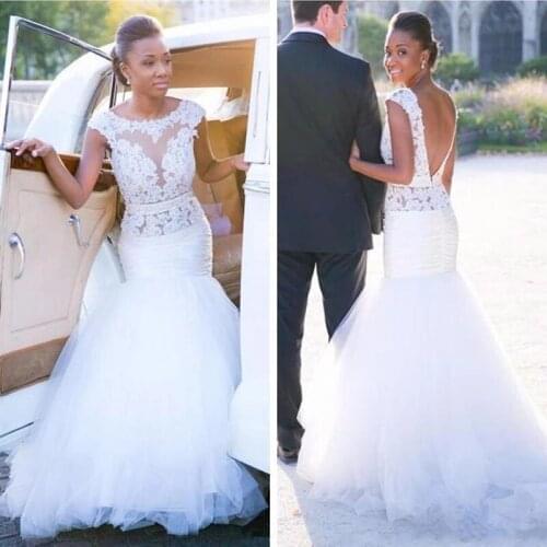 Wedding Dress 2021 Mermaid Elegant African Backless Lace Bride Dressesfor Women Plus Size vestidos de noiva Cap Sleeve