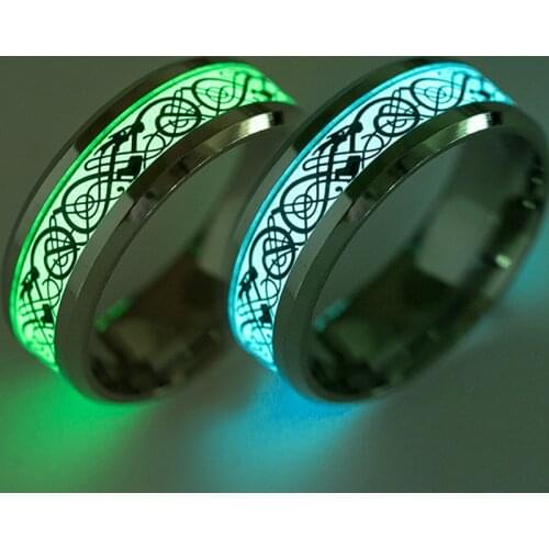 Luminous Gold Plated Ring Dark Gold Dragon Inlaid Green Background Fashion Mens Fluorescent Luminous Ring Party Carnival Gifts