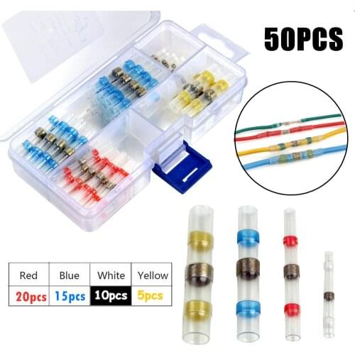 50PCS Heat Shrink Soldering Sleeve Terminals Insulated Waterproof Butt Connectors Kit Electrical Wire Soldered Terminals