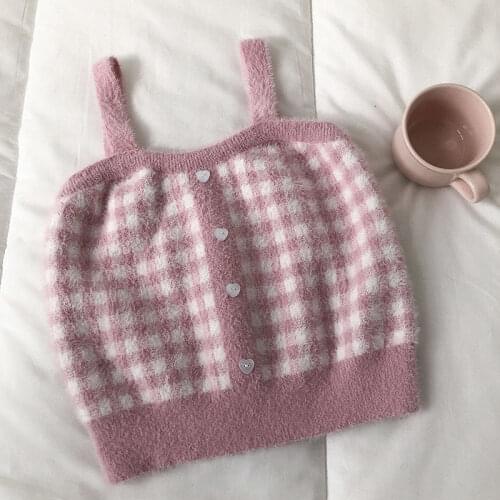 Women Tanks Tops 2021 Spring Love Button Knitted Spaghetti-Strap Camisole Top Women Camis Crop Top For Women