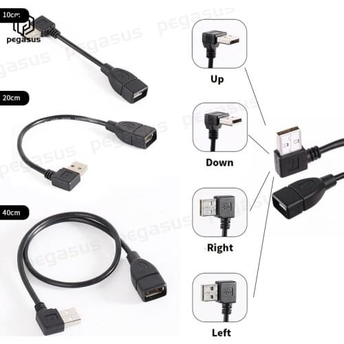 USB A Female to USB 2.0 Male Up/Down/Left/Right 90 Degree AM/AF USB Extension Cable Angle Adapter Cable 0.1/0.2/0.4M