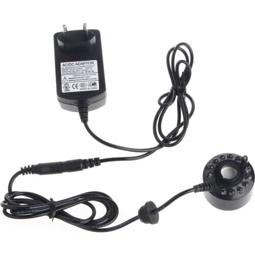 Ultrasonic12-LED Pond Mist Maker Fogger Water Fountain 3-Color Light EU Plug