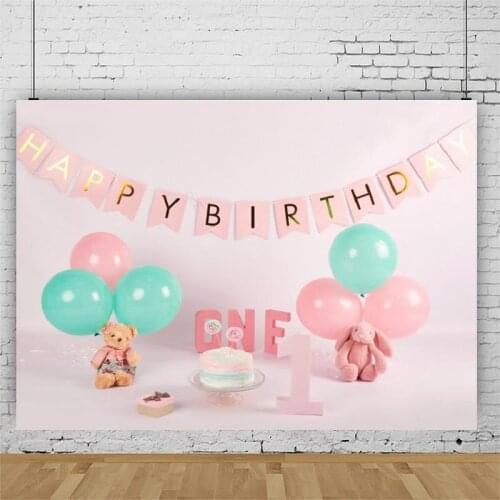 Green Balloon Hanging Flags Portrait Photography Backdrop One Year Birthday Party Photo Background Vinyl Photocall Booth Props