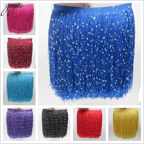YOYUE 10 Yard 20CM Long Polyester Sequins Tassel Fringe Lace Trim Ribbon Sew Latin Dress Stage Garment Curtain Accessories
