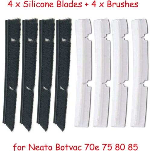 4*Silicone Blades+4*Brushes Replacement for Neato Botvac 70e 75 80 85 Vacuum Cleaner Parts accessories